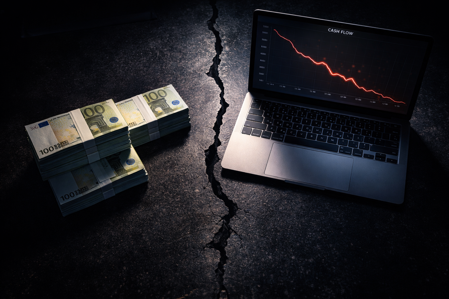 Coffre-fort ouvert avec dashboard de tr&eacute;sorerie en arri&egrave;re-plan