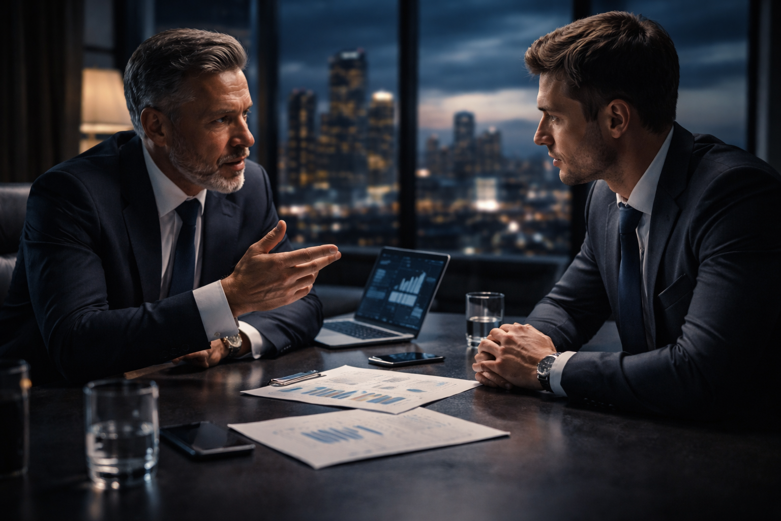 Deux dirigeants en session de coaching stratégique