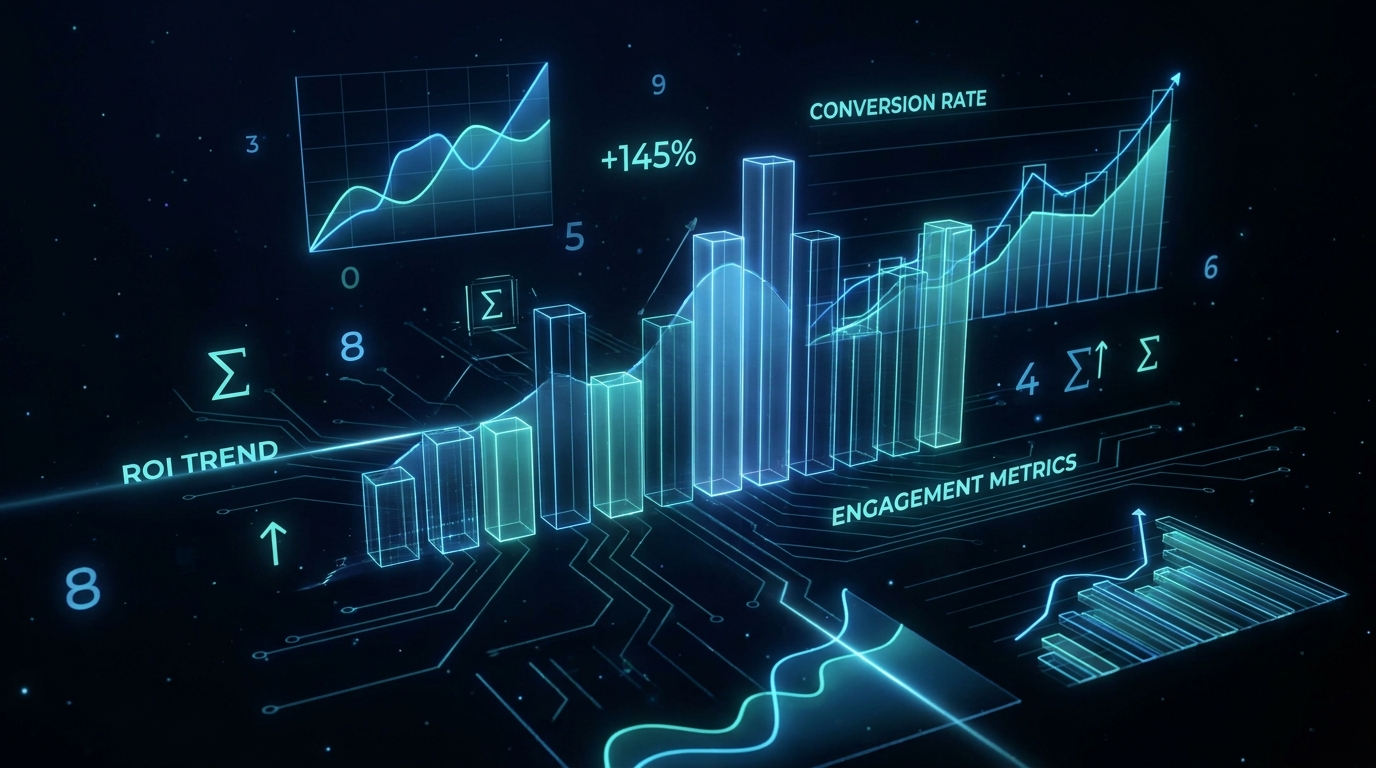 Dashboard analytique marketing digital avec m&eacute;triques ROI et graphiques performance pub