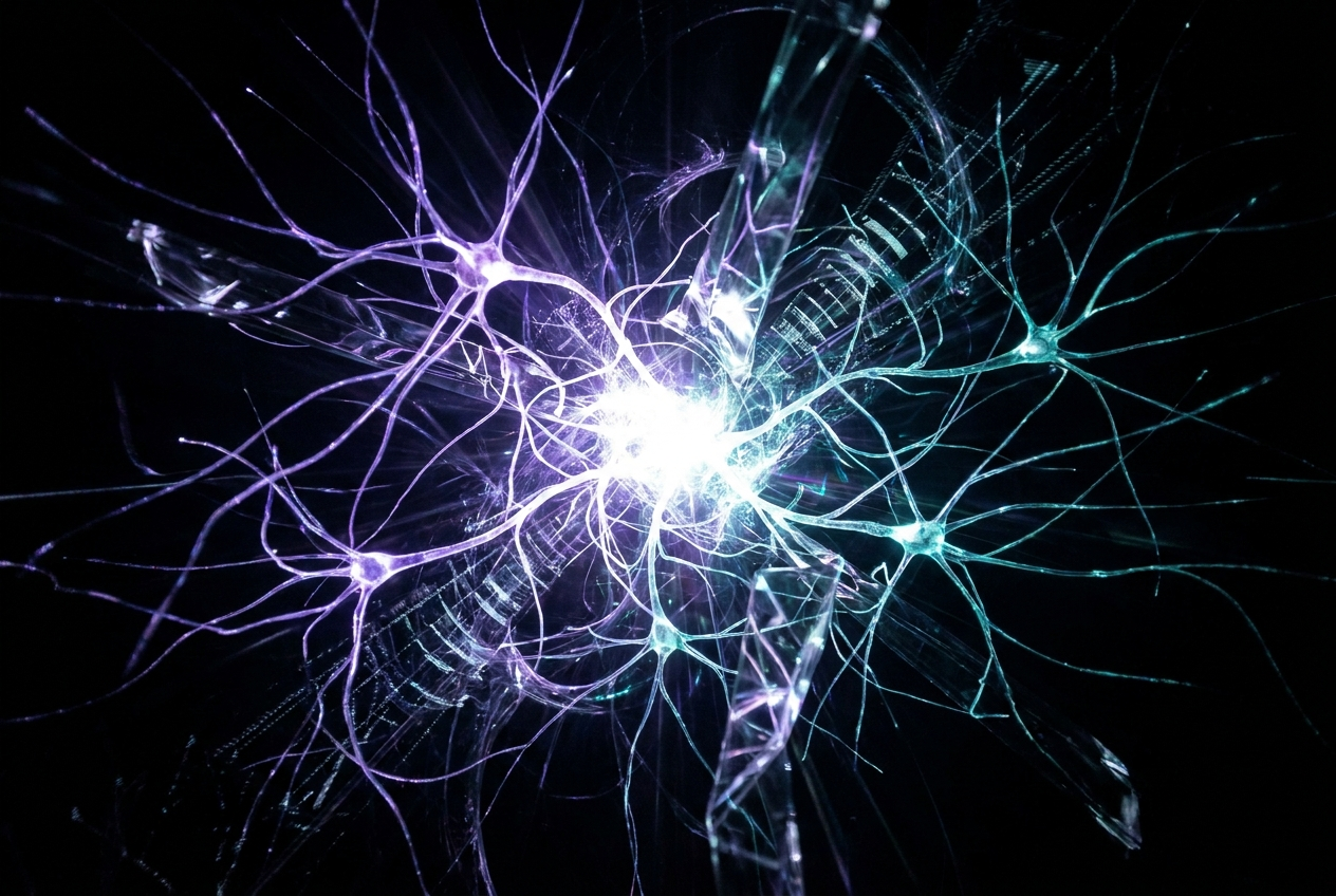 R&eacute;seaux de neurones IA violet et teal, Claude Fable 5 Anthropic