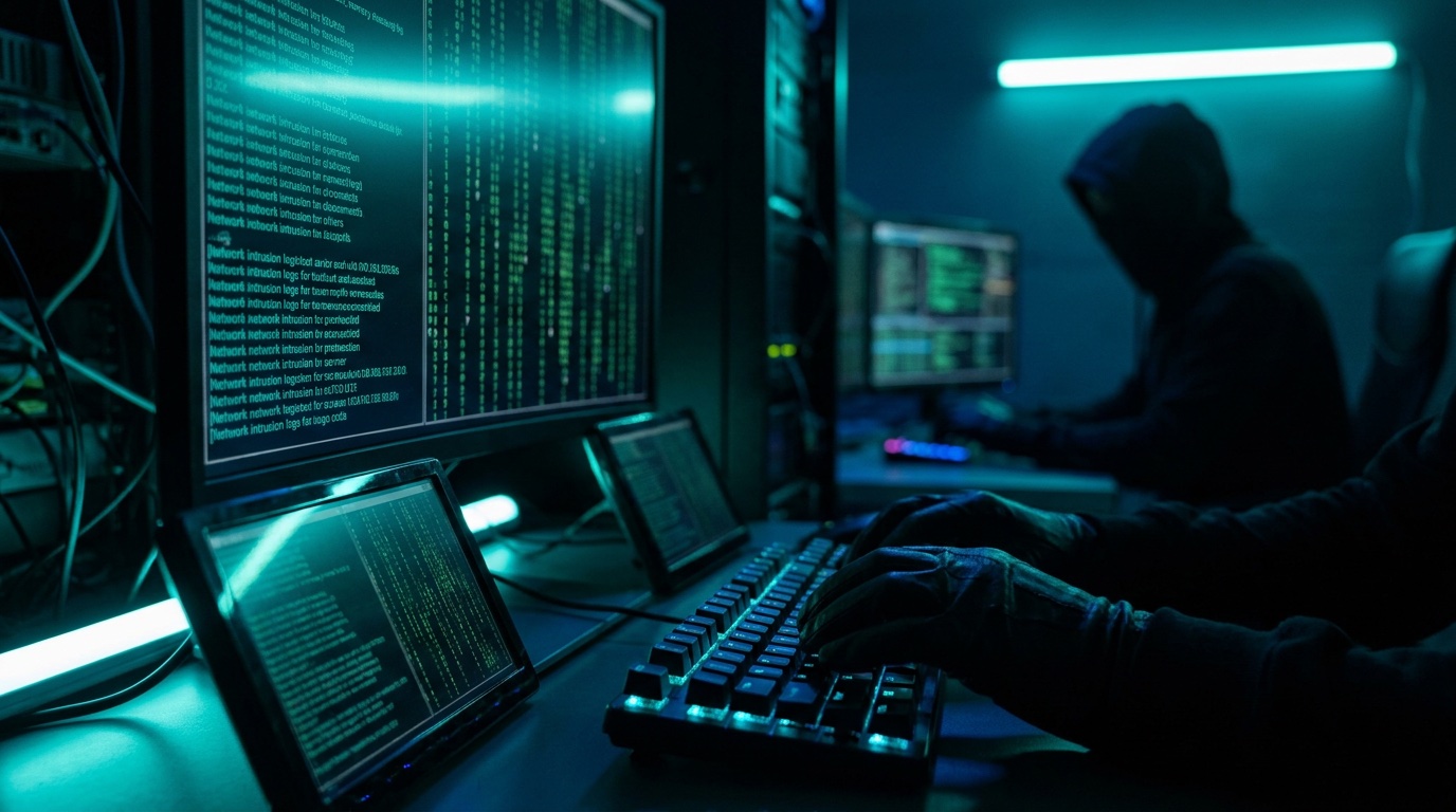 Hacker face &agrave; des terminaux avec code matrix, cybers&eacute;curit&eacute; MCP