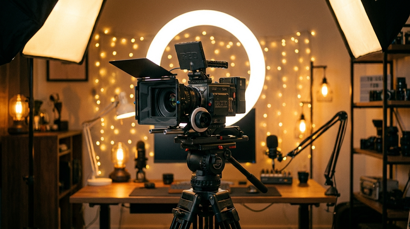 Setup cam&eacute;ra cin&eacute;matique pour production vid&eacute;o marketing PME